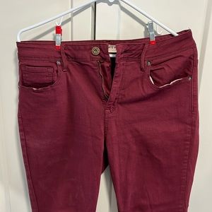 bullhead, high rise, maroon jeans